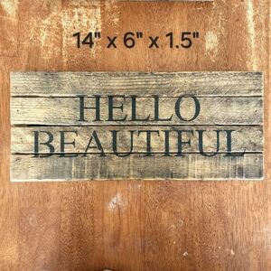 Reclaimed Wood Rustic Desk Table Salon Sign Country Decoration HELLO BEAUTIFUL